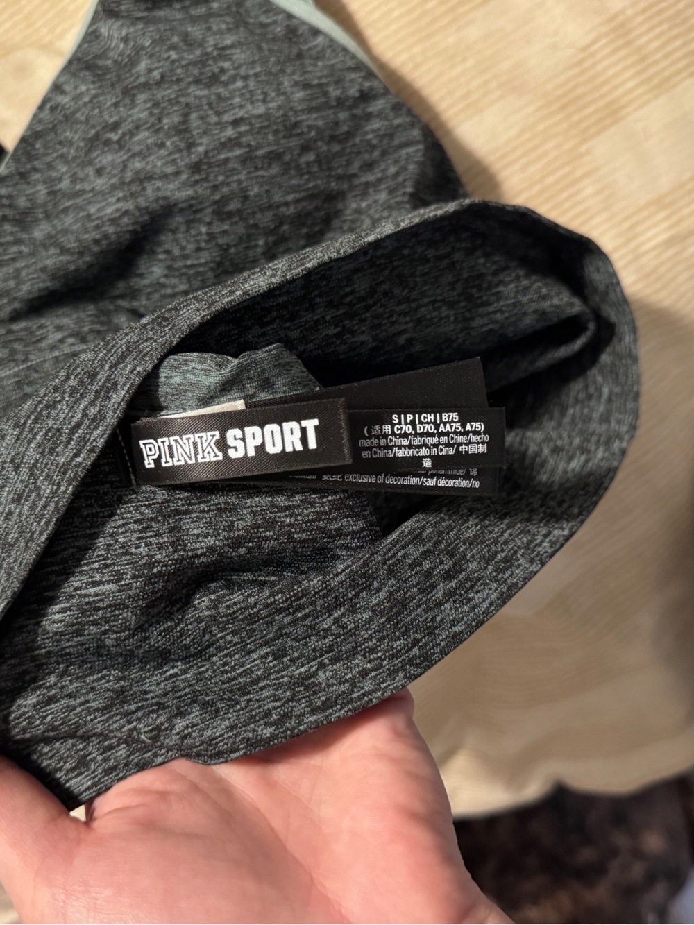 PINK Victoria's Secret Heathered Charcoal Sports Bra with Mint Straps - Picture 4 of 4